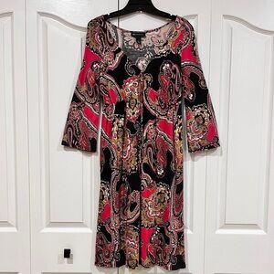 INC International Concepts black pink multi paisley 3/4 sleeve dress M